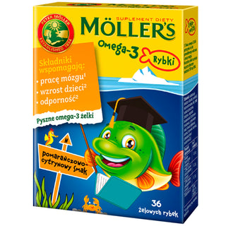 Doplnok stravy s omega-3 mastnými kyselinami Moller's fish 36 želé s príchuťou pomaranča a citróna