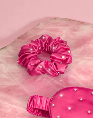 Hodvábna gumička do vlasov s kryštálmi – hot pink Crystallove - 2