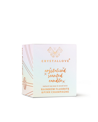 Dúhová sójová sviečka s fluoritom a ružovým šampanským v sklenenej nádobe od Crystallove - 3