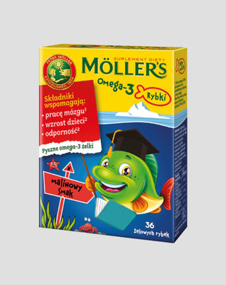 Doplnok stravy s omega-3 kyselinami Ryba s príchuťou malín Moller's 36 želé fazuľky - 1