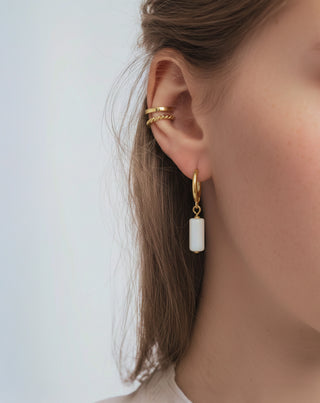 Pozlátené náušnice s prírodnými kameňmi súprava náušníc z bieleho jadeitu Mys - 3