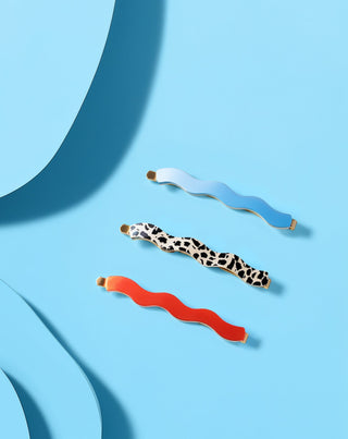 Sada vlnitých sponiek do vlasov mramorová, modrá, červená Twisty 3 ks