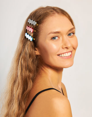 Sada vlnitých sponiek do vlasov - mramorová, modrá, červená Twisty 3 ks - 2