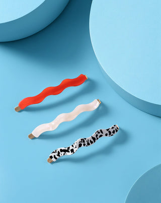 Sada vlnitých sponiek do vlasov červená, mramorová, perleťová Twisty 3 ks