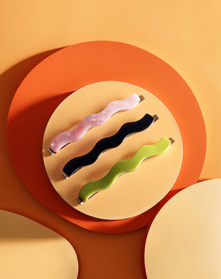 Sada vlnitých sponiek do vlasov zelená, čierna, ružová Twisty 3 ks