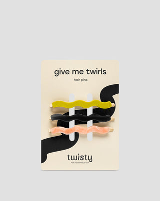 Sada vlnitých sponiek do vlasov zelená, čierna, ružová Twisty 3 ks