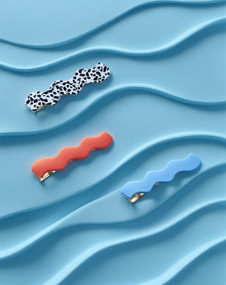 Sada vlnitých sponiek do vlasov - mramorová, modrá, červená Twisty 3 ks - 5