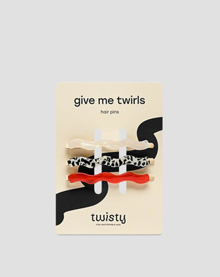Sada vlnitých sponiek do vlasov červená, mramorová, perleťová Twisty 3 ks