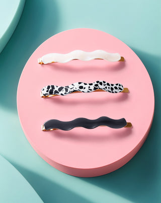 Sada vlnitých sponiek do vlasov - mramorová, perleťová, čierna Twisty 3 ks - 5