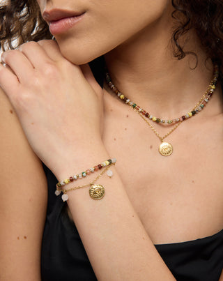 Pozlátený náhrdelník s prírodnými kameňmi achát, maifan, jaspis, jadeit a avanturín Mys_2 - 2