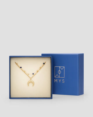 Pozlátený náhrdelník z prírodného kameňa lapis lazuli s polmesiacom Mys_5 - 5