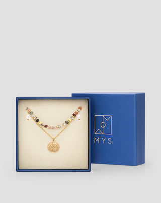 Pozlátený náhrdelník s prírodnými kameňmi achát, maifan, jaspis, jadeit a avanturín Mys_5 - 5