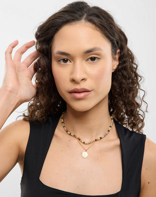 Pozlátený náhrdelník s prírodnými kameňmi achát, maifan, jaspis, jadeit a avanturín Mys_3 - 3