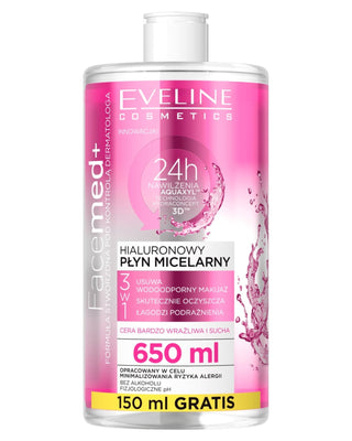 Hyalurónová micelárna voda 3 v 1 pre vodeodolný make-up s tvárou v tvár Eveline