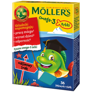 Doplnok stravy s omega-3 kyselinami Ryba s príchuťou malín Moller&#39;s 36 želé fazuľky