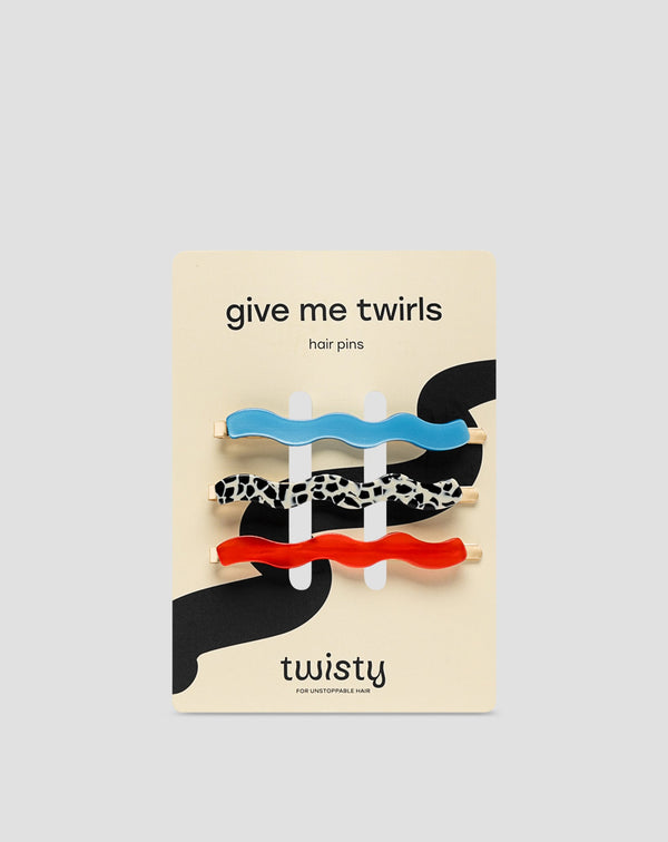 Sada vlnitých sponiek do vlasov mramorová, modrá, červená Twisty 3 ks