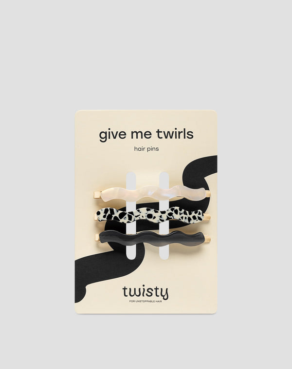 Sada vlnitých sponiek do vlasov - mramorová, perleťová, čierna Twisty 3 ks